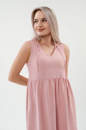 Платье с капюшоном из жатки Хлоя розовый