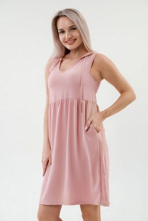Платье с капюшоном из жатки Хлоя розовый