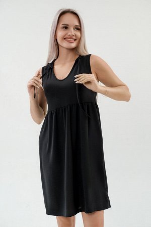 Платье с капюшоном из жатки Хлоя черный