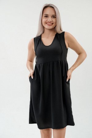 Платье с капюшоном из жатки Хлоя черный