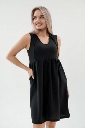 Платье с капюшоном из жатки Хлоя черный