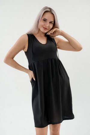 Платье с капюшоном из жатки Хлоя черный