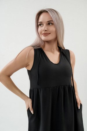 Платье с капюшоном из жатки Хлоя черный