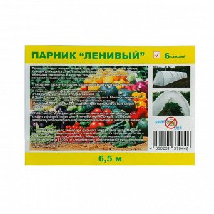Парник прошитый, длина 6 м, 7 дуг из пластика, дуга L=2 м, d=20 мм, спанбонд 35 г/м², Reifenhäuser, «Ленивый», с колышками и зажимами