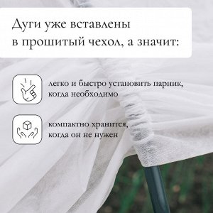 Парник прошитый, длина 8 м, 9 дуг из пластика, дуга L=2.4 м, d=16 мм, спанбонд 35 г/м², «уДачный»