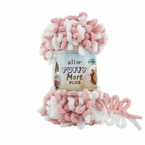 Пряжа Alize Puffy More Plus №8000 белый/персик