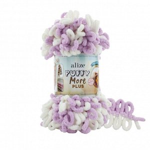Пряжа Alize Puffy More Plus №8003 белый/сирень