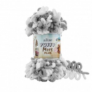 Пряжа Alize Puffy More Plus №8008 белый/серый