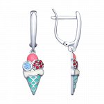 Серьги из серебра с фианитом и эмалью