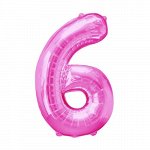 Шар фольгированный  32&quot; Цифра 6, цвет розовый