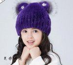Вязанные шапки из меха кролика для детей