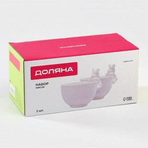Салатники Доляна «Мишка Отто», 270 мл, 13x10.2 см, набор 2 шт., белые