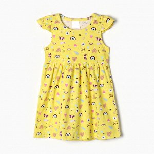 Платье для девочки "Сердечки, бабочки, короны", цвет жёлтый, рост 104-110