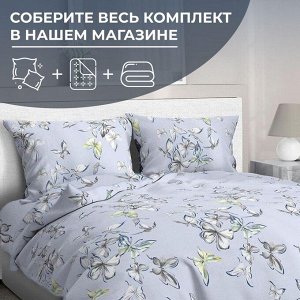 Простыня на резинке 090*200 см, перкаль, борт 25 см (Астерия, сине-голубой)