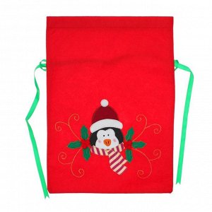 Мешок для подарков "Новогодний пингвин" на завязках