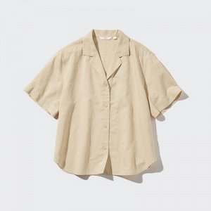 UNIQLO - укороченная рубашка из смесового льна - 31 BEIGE