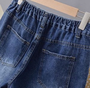 Шорты джинсовые "рваные", пояс на резинке, синий
