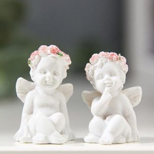 Фигурка полистоун «Ангелок-милашка в венке из роз», 3x2x2 см, МИКС