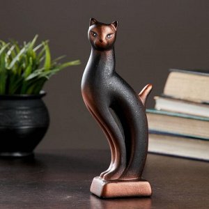 Фигурка керамика «Кошка Рысь», чёрная с медью, 6x5x21 см