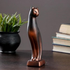 Фигурка керамика «Кошка Рысь», чёрная с медью, 6x5x21 см