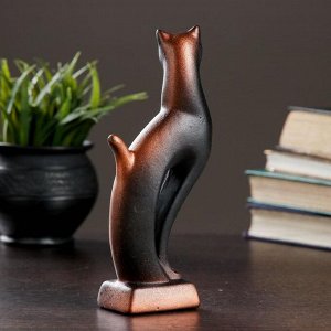 Фигурка керамика «Кошка Рысь», чёрная с медью, 6x5x21 см