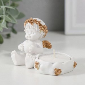 Подсвечник «Ангелочек с сердцем, в золотом венке», полистоун, 6?5.3?8 см