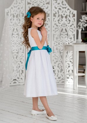 Ажурное двухслойное платье, цвет бел.бирюзовый