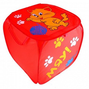 Корзина для игрушек "Котята" с ручками и крышкой, цвет красный