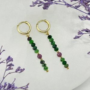 Серьги длинные из Цоизита с Рубином