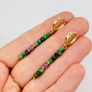 Серьги длинные из Цоизита с Рубином