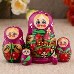 Матрёшка «Божья коровка», фиолетовое платье, 5 кукольная, 10 см