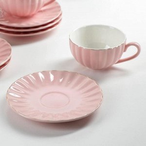 УЦЕНКА Сервиз фарфоровый чайный Доляна «Вивьен», 12 предметов: 6 чашек 200 мл, 6 блюдец d=15 см, цвет розовый