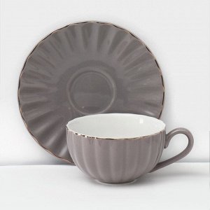 УЦЕНКА Сервиз фарфоровый чайный Доляна «Вивьен», 12 предметов: 6 чашек 200 мл, 6 блюдец d=15 см, цвет серый