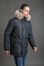 Мужской зимний ПУХОВИК с капюшоном от Hermzi, цвет Т-СЕРЫЙ и ЧЕРНЫЙ.