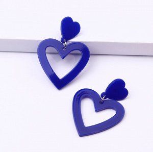 Серьги пластиковые сердечки синие