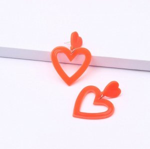 Серьги пластиковые сердечки оранжевые