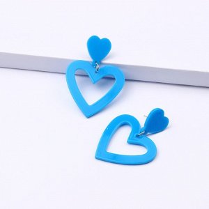 Серьги пластиковые сердечки голубые