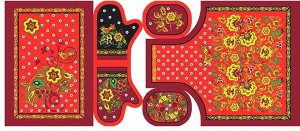 Кухонный текстильный набор - Хохлома красный, 4 предмета, вафелька