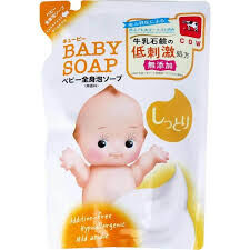 Увлажняющая молочная детская пенка "2 в 1" для мытья волос и тела с первых дней жизни ("Без слёз")  "Kewpie"