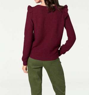 1к Rick Cardona  Пуловер, бордовый  Удобная экстравагантность женственного пуловера с красивыми плечами и игривой отделкой с рюшами. Подчеркивающая фигуру форма с красивым круглым вырезом горловины, д