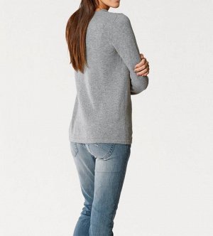 1к PATRIZIA DINI  Пуловер, серый  Нежный кашемир для любых температур! Стильный пуловер с эффектными воланами спереди. Подчеркивающий фигуру силуэт с женственным треугольным вырезом и длинными рукавам