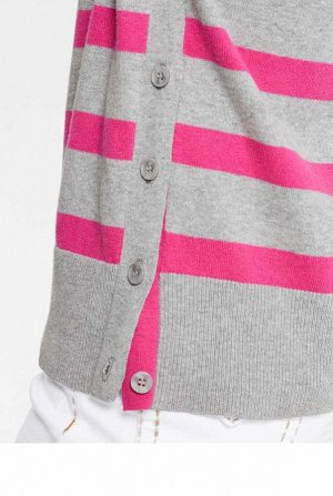 1к Heine - Best Connections  Пуловер, серо-розовый  Спортивный пуловер в полоску. Модные боковые разрезы на пуговицах. Обрамляющий фигуру силуэт с женственным круглым вырезом горловины, широковатыми п