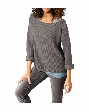 1к Linea Tesini  Пуловер, серо-бежевый  Непринужденный образ с дизайнерской душой. Привлекательная основа с большим овальным вырезом и широковатыми плечами. Края резиночной вязкой. Непринужденная прям