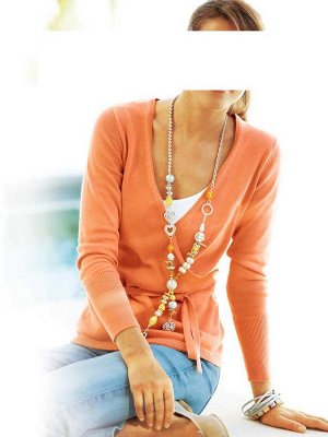 1к Heine - Best Connections  Пуловер, оранжевый  Модный пуловер красивого цвета с глубоким вырезом под запах. Завязки. Длинные рукава с широкими краями резиночной вязкой. Подчеркивающий фигуру силуэт.