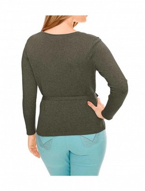 1к Heine - Best Connections  Пуловер, оливковый  Модный пуловер красивого цвета с глубоким вырезом под запах. Завязки. Длинные рукава с широкими краями резиночной вязкой. Подчеркивающий фигуру силуэт.