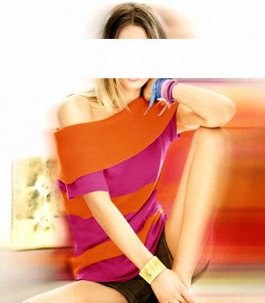 1r Пуловер, розово-оранжевый Linea Tesini Дизайнерское творечество. Элегантная модель с магическими цветами. Стильный мягкий трикотаж с широкими полосками. Красивый большой воротник-гольф резиночной в