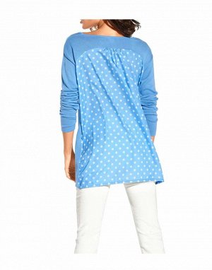 1к Travel Couture by Heine  Пуловер, сине-белый  Непринужденный образ с дизайнерский характером. Модный пуловер с эффектной сатиновой вставкой в горошек на спине. Круглый вырез, широкие длинные рукава