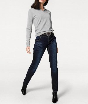 1к PATRIZIA DINI  Пуловер, серый  Мода на каждый день. Спортивный пуловер-поло с шелком. Подчеркивающий фигуру силуэт с классическим воротником-поло, маленькой застежкой на пуговицах и краями резиночн
