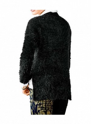 1к Пуловер, черный  Heine Модное удобство. Тепло и красиво. Узкий вырез и длинные рукава. Кант с высокими боковыми разрезами. сзади длиннее. Обрамляющая фигуру форма. Длина ок. 64 см. Мягкий материал 