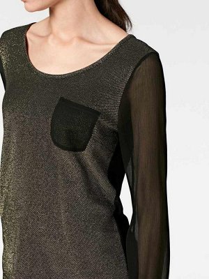 1r Блузка, черно-золотистая Rick Cardona Необычный дизайн привлекательной блузки в стиле пэчвок с эффектными деталями и золотистым переливом спереди притягивает внимание. Контрастный нагрудный карман,